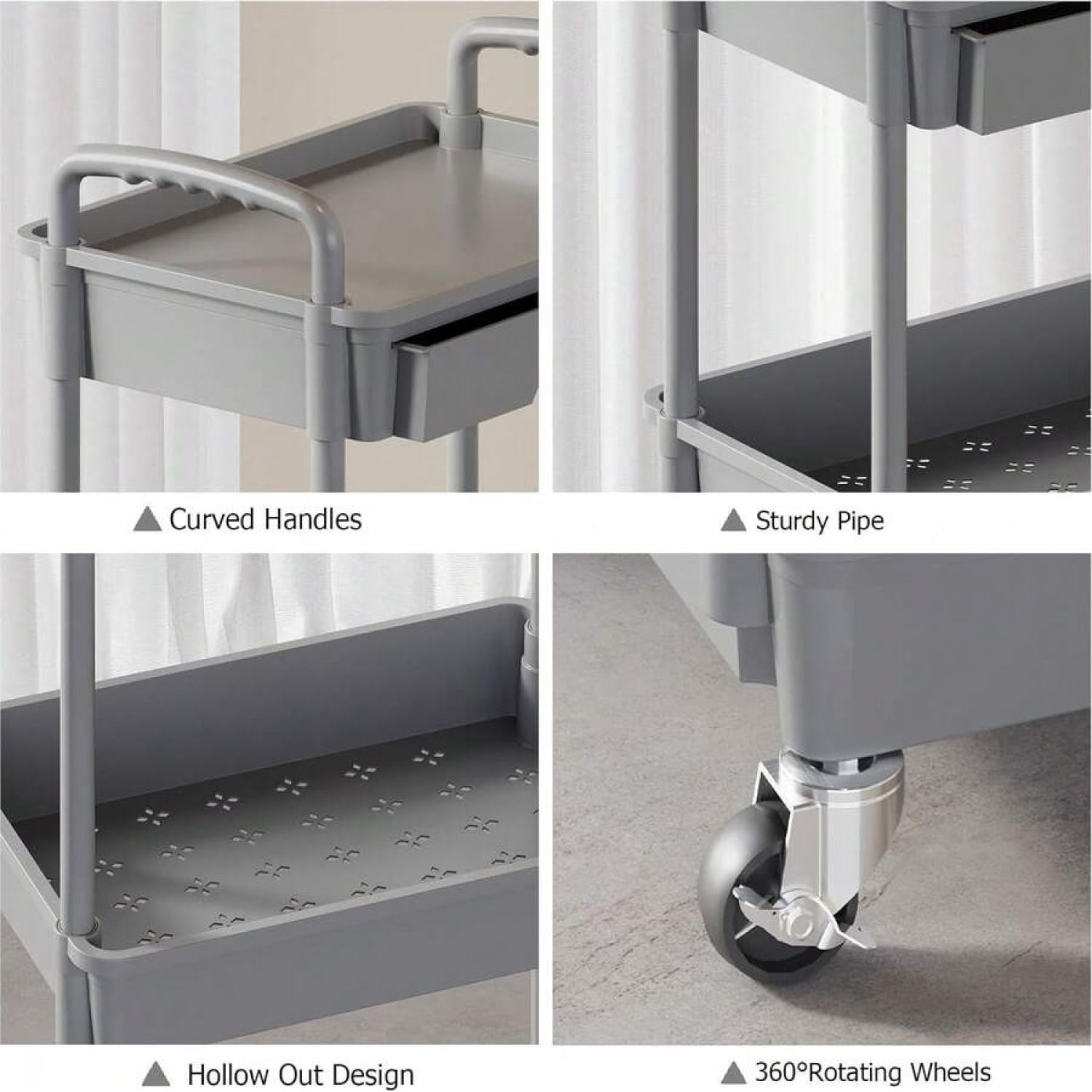 NTGFU 3 Tier Rolling Storage Cart with Drawers,Room Decor,Bathroom Decor,Rolling Utility Cart Rolling Storage Organizer Tool for Kitchen,Bathroom,Living Room,Office Outdoor Decor - Grey