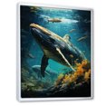 thumbnail image 2 of Designart "Blue Yellow Marine Animals Graceful Giants" Animals Floater Framed Wall Decor, 2 of 7