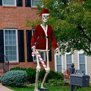 7Ft Giant Sized Skeleton Set, includes Christmas Santa Suit and Hat Inflatable Christmas Candy Cane and the Skeleton Body, Halloween Christmas Party Supplies for Outdoor Yard