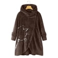 thumbnail image 1 of Women Printed Button Plush Tops Hooded Loose Cardigan Wool Coat Winter Jacket, 1 of 9