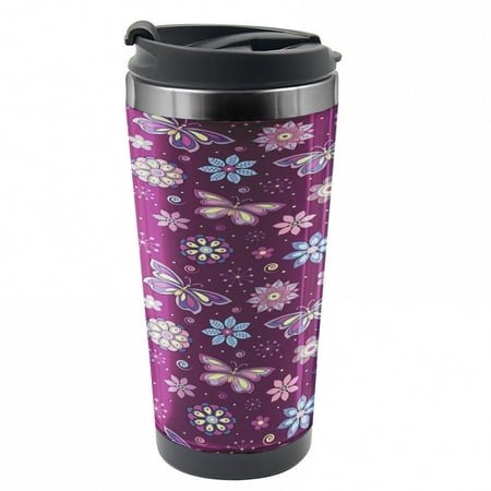 

Butterfly Travel Mug Vortex Shapes Design Steel Thermal Cup 16 oz by Ambesonne