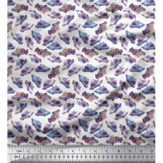Soimoi Polyester Crepe Fabric Car Transport Print Sewing Fabric Yard 42 Inch Wide