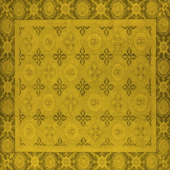 Ahgly Company Machine Washable Indoor Square Oriental Yellow Industrial Area Rugs, 7' Square