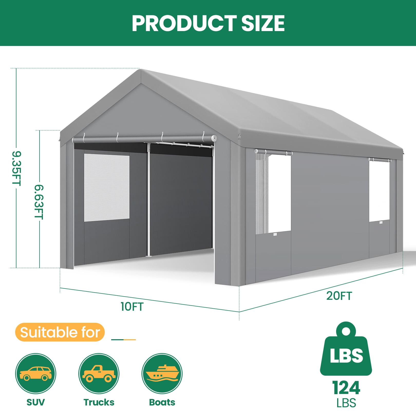 HOTEEL Carport 10'x20' Large Heavy Duty Car Canopy with Steel Frame, Portable Garage Wedding Tent Big Tents Carports Shelter, All-Season Tarp for Outdoor Party Birthday, Gray