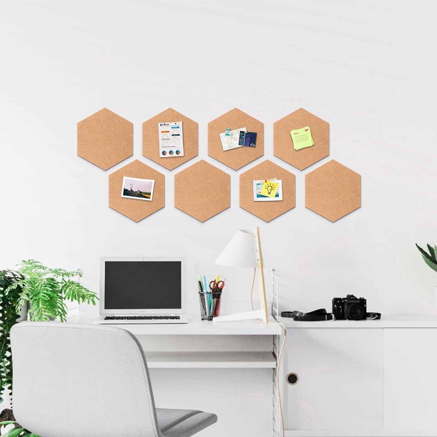 Hexagon Cork Board Tiles Bulletin Board,Bexikou 6 Pcs 1/4" Thick Small Cork Boards for Walls,Self-Adhesive Cork Tiles for Home Office Decor, School Message Board, Bulletin Board Decor
