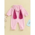 thumbnail image 4 of Suealasg Toddler Baby Girl Easter Jumpsuits Clothes 6M 1T 2T 3T 4T Kids Girls Long Sleeve Bunny Ears Hooded One Piece Bodysuit Little Girls Spring Animal Playsuits, 4 of 9