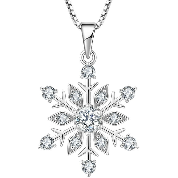 VESITIM Snowflake Necklace 925 Sterling Silver Frozen Snowflake Pendant White Birthstone Cubic Zirconia Christmas Jewelry Gift for Women