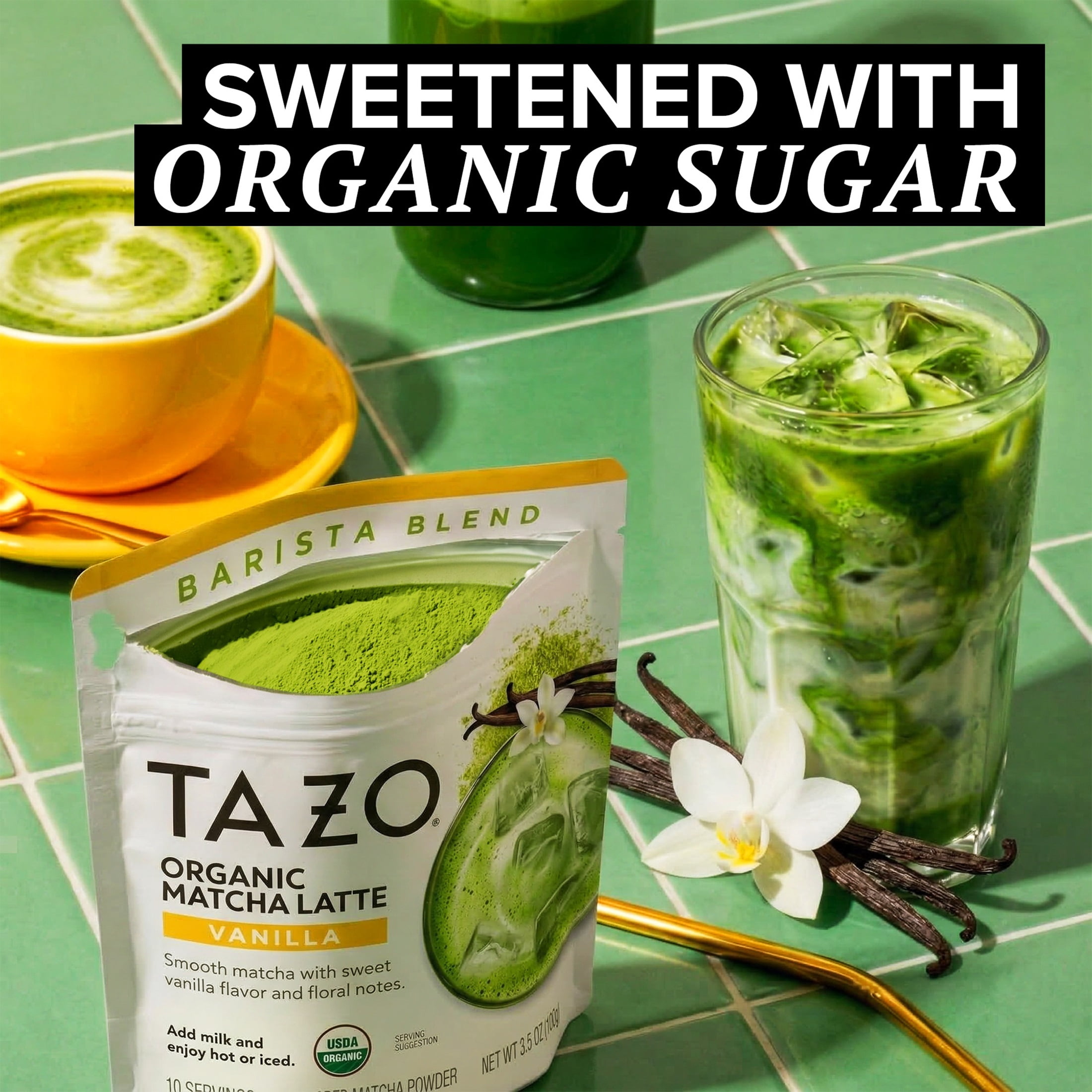 TAZO Organic Vanilla Matcha Latte, 10 Servings, 3.5 oz Pouch
