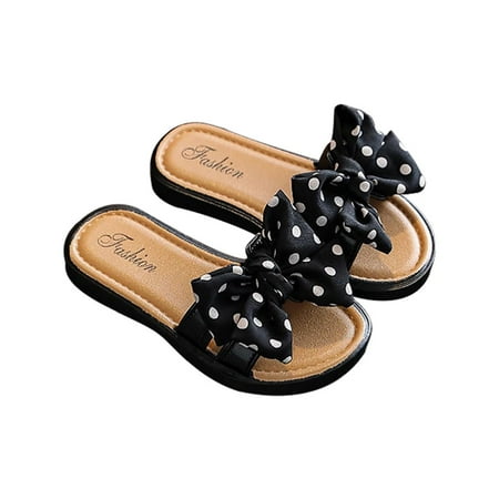 

Girls Beach Slippers Toddlers Dots Bow Open Toe Slide Slippers