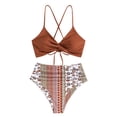 thumbnail image 2 of Bikini ZAFUL Twist de cintura alta con cordones cruzados naranja para mujer, 2 of 5