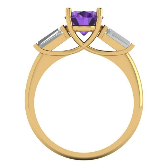 2.5 ct Oval Cut Natural Amethyst Three-Stone Engagement Ring for Women in 18K Yellow Gold