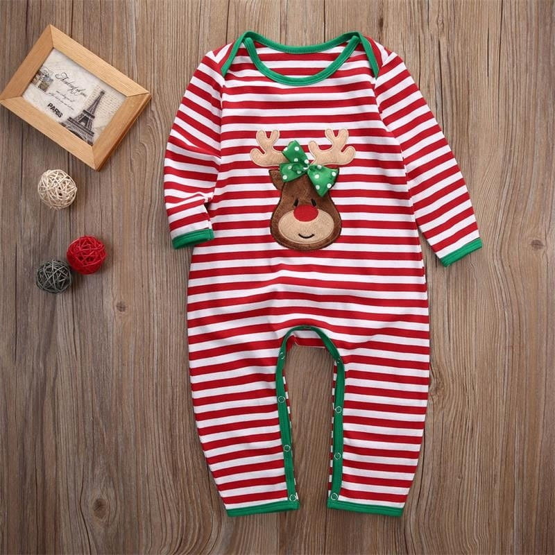 Christmas Newborn Kids Baby Boys Girls Striped Pajamas Sleepwear Romper