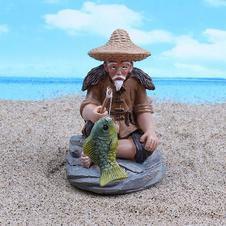 Lovehome Resin Statues of An Old Man Fishing Garden Decorations for A Swimming Pool, Size: One Size
