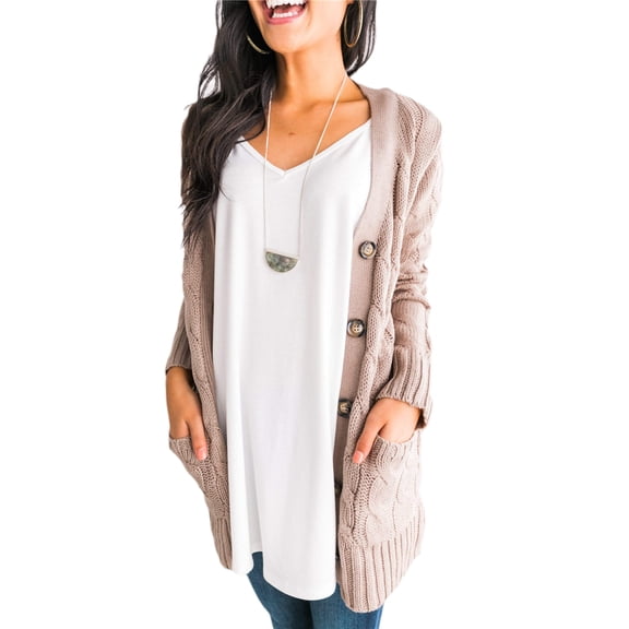 Dellytop Womens Cable Knit Button Down Cardigan Sweaters