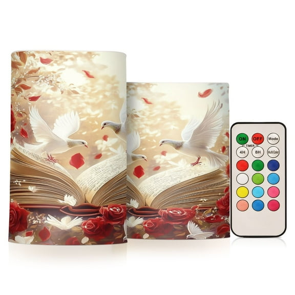 BZSMCE Flameless Candles LED Lights White Doves Red Roses Creativity Battery Candles