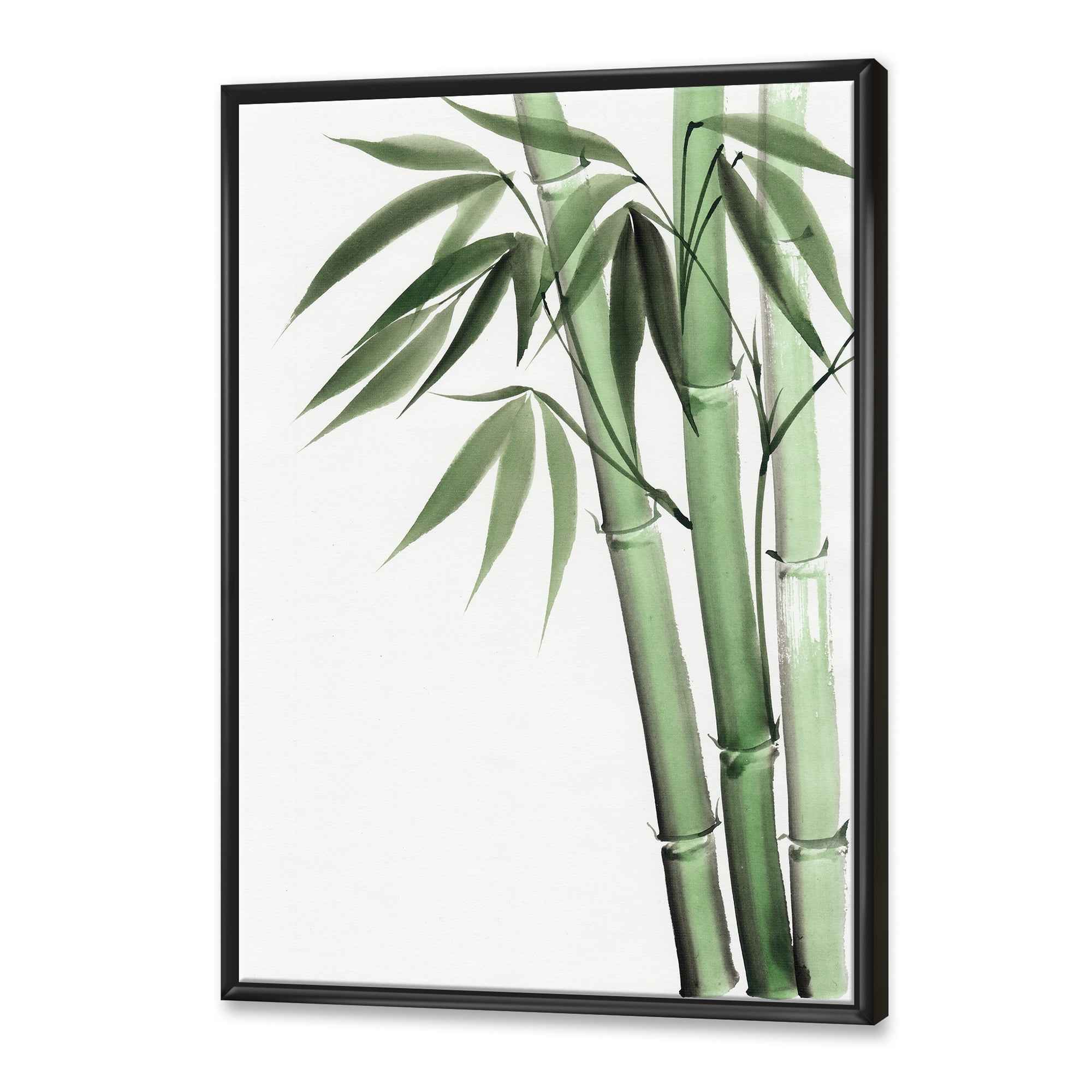 Palm Bamboo Detail On White II 24 in x 32 in Framed Painting Canvas Art Print, by Designart