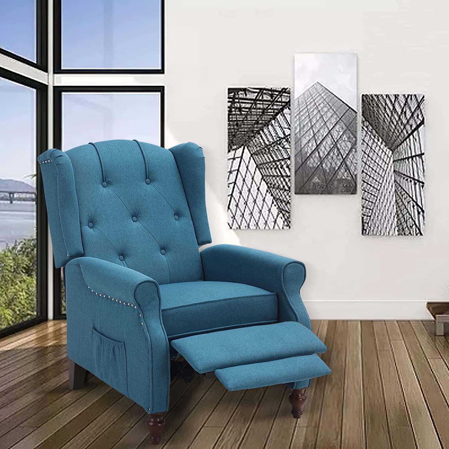 LVUYOYO Wingback Recliner Chair Push Back Arm Chair with Heat and Massage Tufted Single Sofa for Home, Living Room, Office, Bedroom
