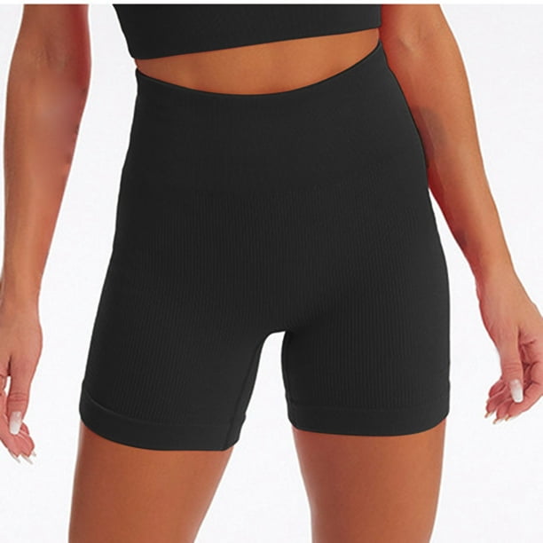 Stretchy Workout Shorts High Waisted Leggings for Women Ribbed Knit Biker  Gym Running Athletic Shorts Pants