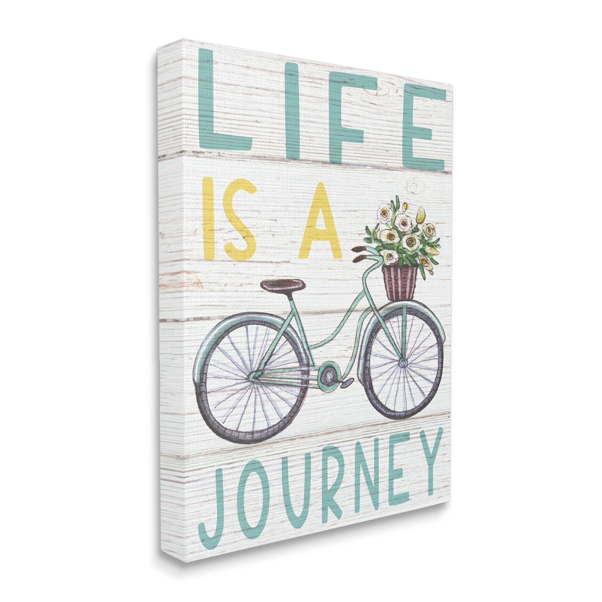 Stupell Industries Life's A Journey Blue Bicycle Flower Basket,16 x 20,Designed by Elizabeth Tyndall