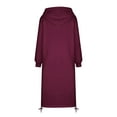 thumbnail image 4 of Tunic Tops for Women Loose Fit Dressy Women's Solid Sweatshirt Women's Fall Sweatshirt Dresses Casual Long Sleeve Loose Pullover Hoodies Drawstring Split Hem Midi Dress With Pocket, 4 of 5