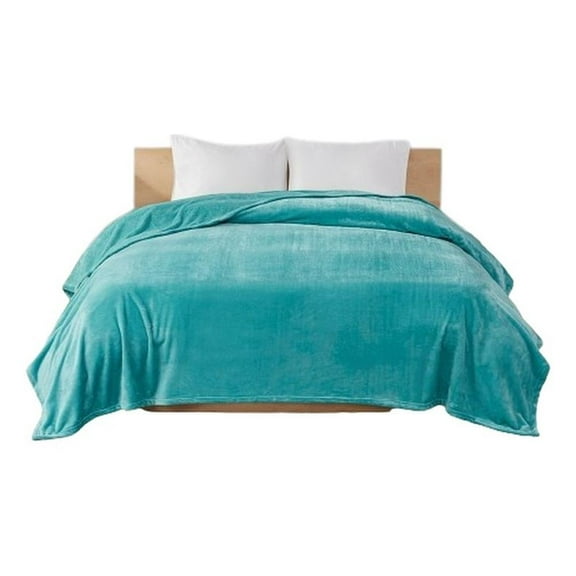 Pemberly Row Microlight Plush Oversized Blanket in Aqua King