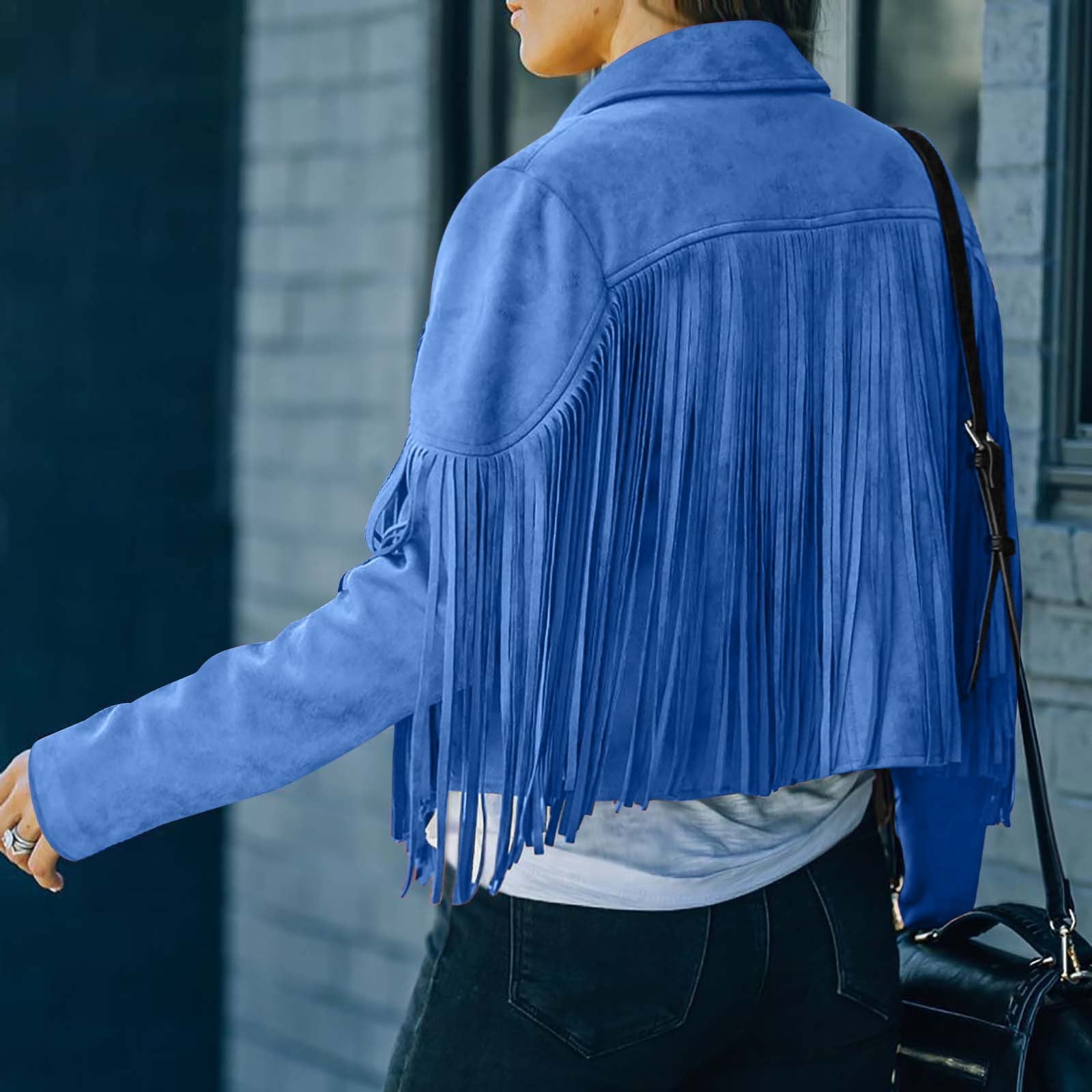 EQWLJWE Faux Leather Jacket Womens Plus Size Fringe Faux Suede Leather Jackets 2023 Fashion Tassel Motorcycle Cropped Coats Western Jackets Women Top Coat Walmart