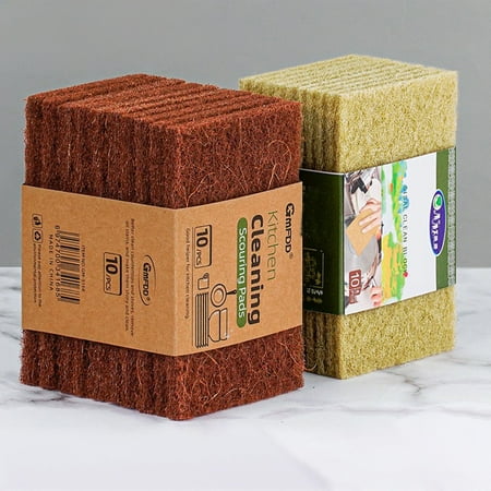 Qocolhg 10 Pcs Natural Scouring Pads - Eco Friendly Scrubbing Pads for Kitchen Cleaning, Dishes, and Pots - Non-Scratch Kitchen Scrubbers - 100% Natural Plant Fibers
