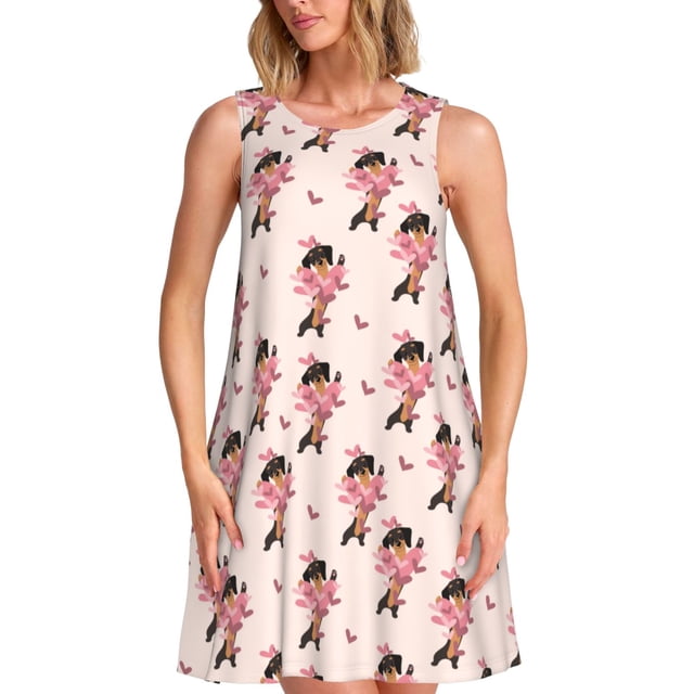 Balery Dachshund Dog Heart Vestidos de verano para mujer con estampado: vestido holgado sin mangas, vestido playero informal y cómodo para días calurosos.
