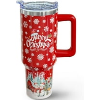 Christmas Tumbler 40 oz Tumblers with Handle and Straw Farmhouse Red Snowman Stainless Steel Insulated Coffee Cups Mugs Xmas Gifts Stuff Decor for Women Girls