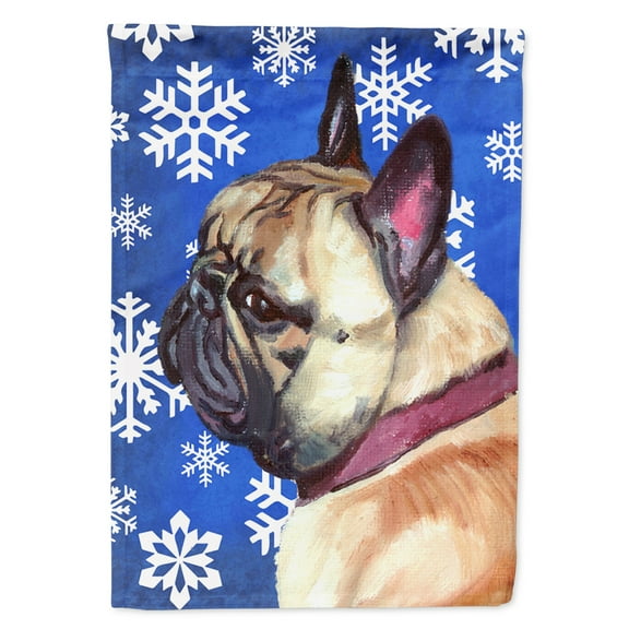 French Bulldog Frenchie Winter Snowflakes Holiday Flag Canvas House Size