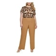 thumbnail image 3 of CALVIN KLEIN Womens Brown Textured Pocketed Hook And Bar Closure Zippered Wide Leg Pants Plus 18W, 3 of 4