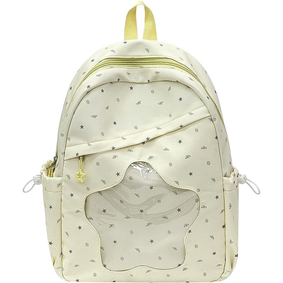 Aesthetic Backpack with Star Cutout Window, 15.74X12.59X5.11" Printed Casual Daypack, Clear Decor Backpack, Lightweight Commute Rucksack, Multi Pocket Storage Bag, Fashion Carry Backpack