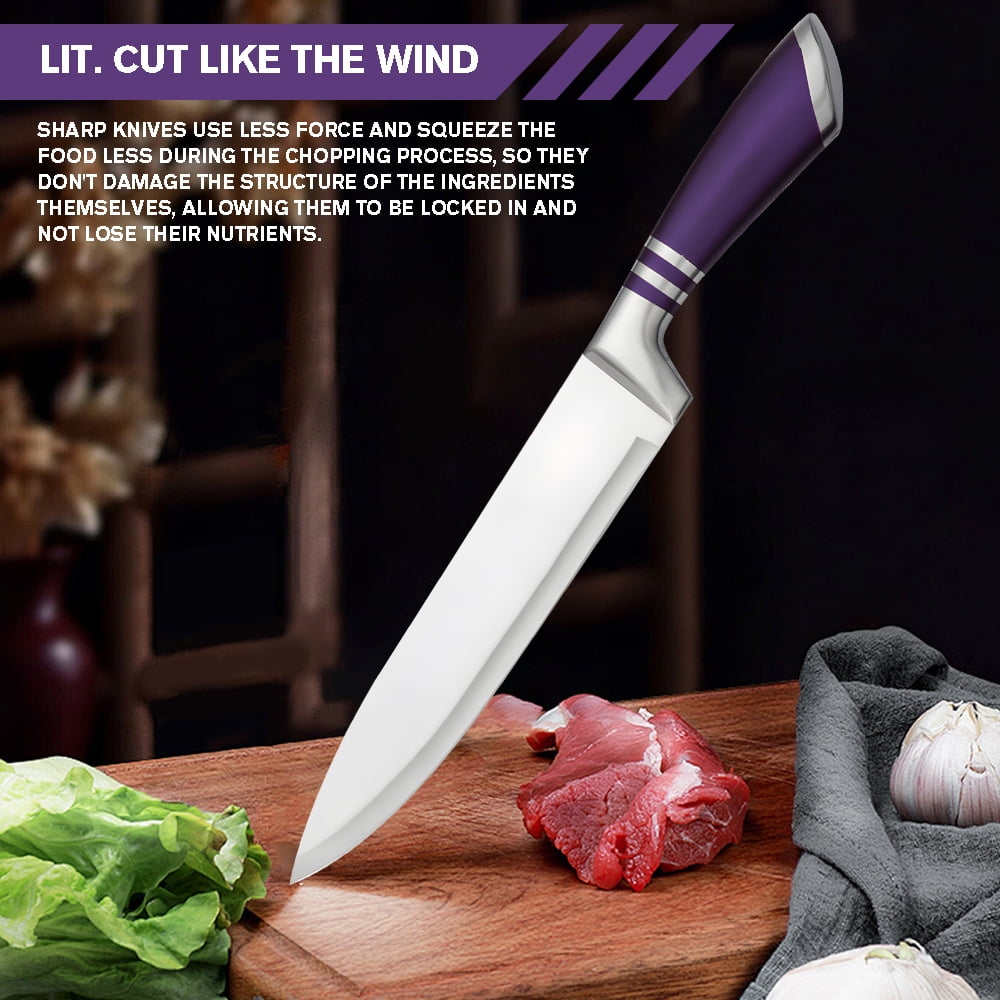 DFITO 9-Piece Kitchen Knife Set with Acrylic Block, Non Stick Sharp High Carbon Stainless Steel Chef Knife Set with Sharpener