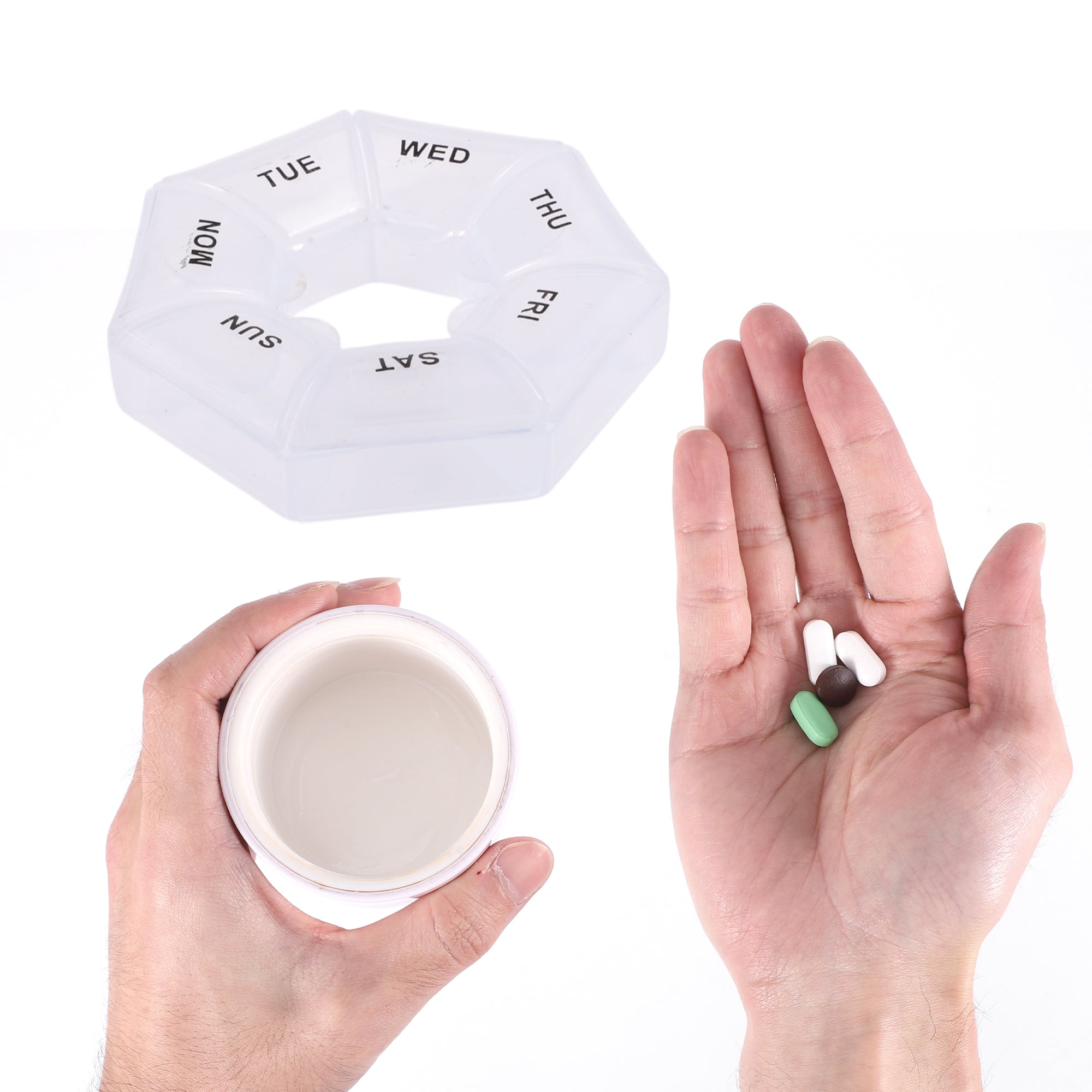 Unique Bargains Lightweight 7 Grids Polygonal Pill Case Clear White