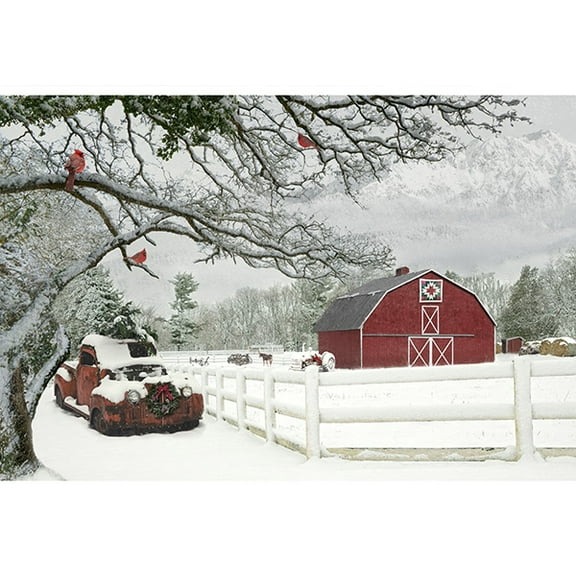 29.5" X 43" Panel Frosted Holidays Barn Winter Snow Cotton Fabric Panel D403.46