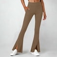 thumbnail image 7 of Hurxie Yoga Leggings with Front Slit and Pockets High Waist Tummy Control Buttery Soft Comfy Stretchy Workout Pants Brown,XL, 7 of 7