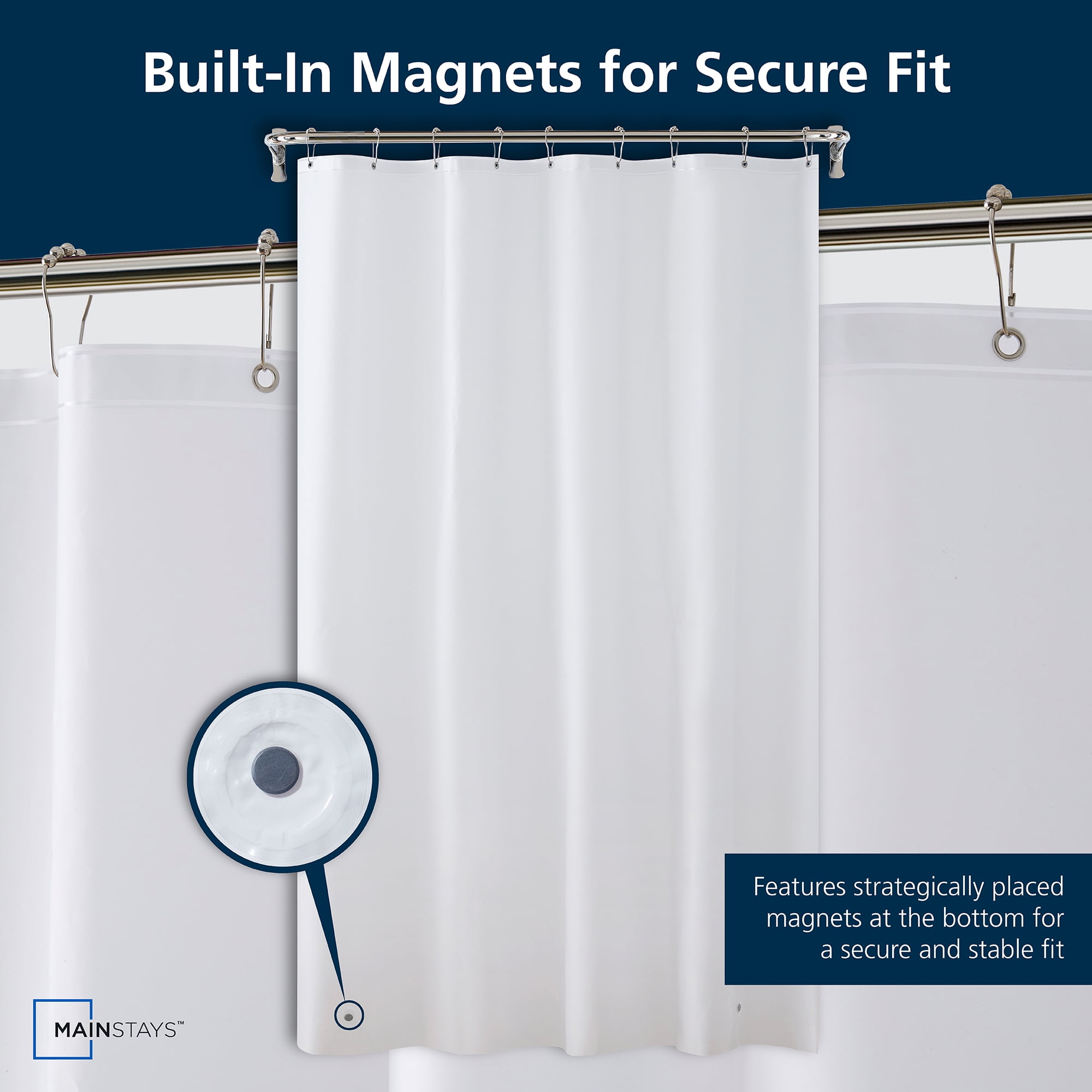Mainstays Medium Weight PEVA Shower Liner 54" x 78" for Bathroom Stall, White