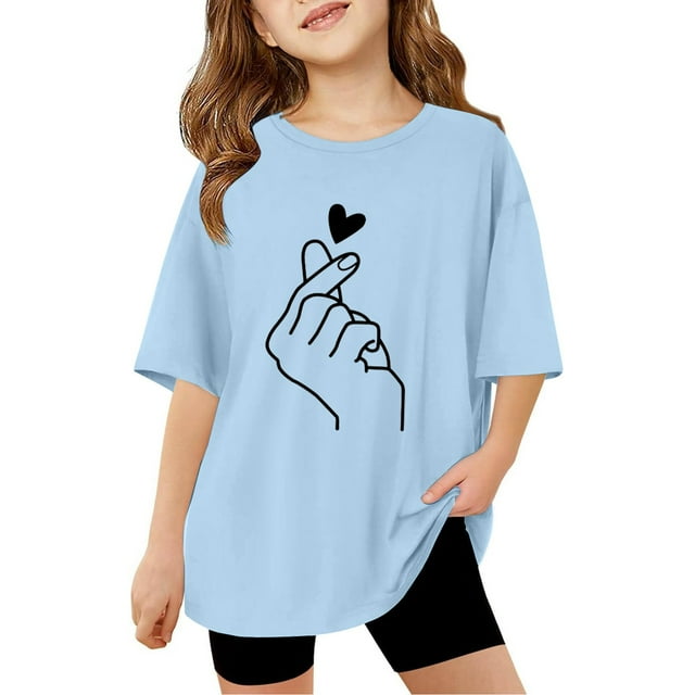 Vêtements pour Filles Chemises à Manches Courtes Imprimées pour Filles Col Rond Tenues d'Été pour Filles Chemises pour Filles 11-12 Mode Filles