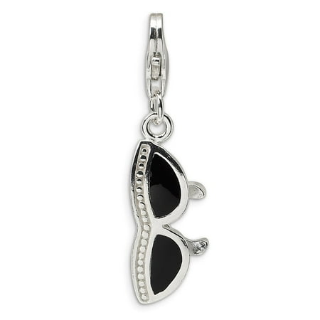 - Solid 925 Sterling Silver 3-D Enameled Sunglass with Lobster Clasp Pendant Charm (8mm x 40mm)