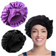 thumbnail image 1 of WUBAYI 2 capó de satén de seda para el pelo para dormir, capó para baño, banda para corbata para mujeres, pelo largo y rizado trenzado (negro morado), 1 of 5