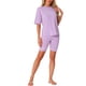 thumbnail image 2 of INSPIRAR CHIC Conjuntos de 2 Piezas para Mujeres, Camiseta de Manga Corta con Letras Impresas, Pantalones Cortos Bodycon, Conjuntos de Lounge XS Púrpura, 2 of 6
