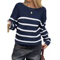 thumbnail image 1 of Suéter Corto de Cuello Redondo para Mujer, Larga, Tejido Grueso, Estilo Jersey, Ideal para Otoño Azul Marino y M, 1 of 7