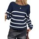 thumbnail image 1 of Suéter Corto de Cuello Redondo para Mujer, Larga, Tejido Grueso, Estilo Jersey, Ideal para Otoño Azul Marino y L, 1 of 7