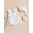 thumbnail image 5 of Lnzyyephy Baby Girls Summer Casual Romper White Sleeveless 3D Flower Mesh Patchwork Romper with Headband, 5 of 8