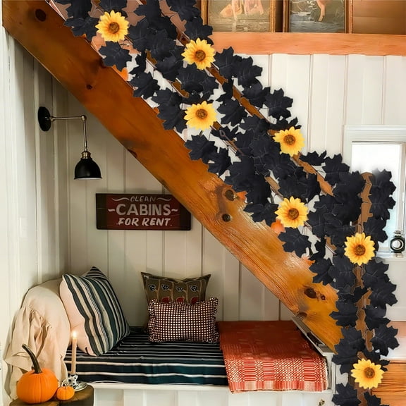 EazyTech Halloween Pumpkin Maple Leaf Garland - 3.28ft Autumn Decor for Holiday, Thanksgiving, Mantel, Staircase, Party Decoration