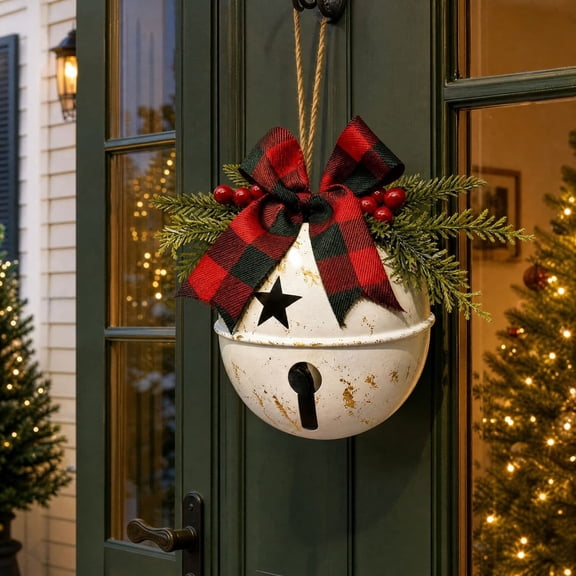 Clearance! Christmas Vintage Hanging Bell Ornament, Christmas Decoration Indoor Outdoor, Metal, White