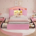 thumbnail image 6 of Afuhokles Velvet Upholstered Full Size Bed Frame with 4 Drawers and Hidden Storage Headboard, LED Lights and Charging Station,Pink, 6 of 7