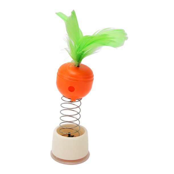 Juguete de primavera para mascotas, Base de ventosa para aliviar el aburrimiento, forma de zanahoria, juguete dispensador de comida para gatos con pluma para perro