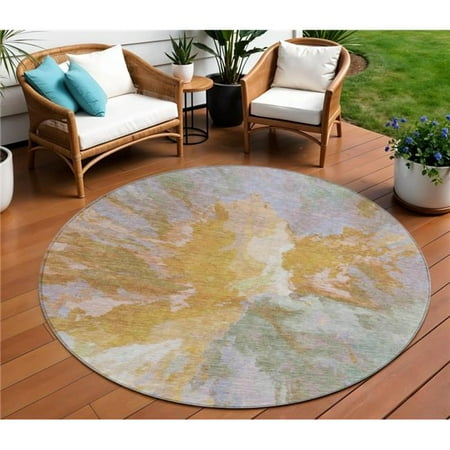 HomeRoots 615622 8 ft. Rust & Lavender Round Abstract Washable Indoor & Outdoor Area Rug