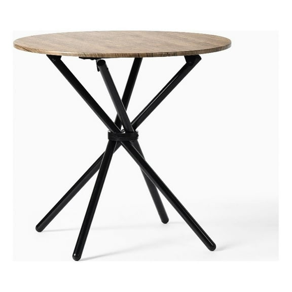 Homycasa Modern Round Dining Table with Cross Black Base Natural Wood